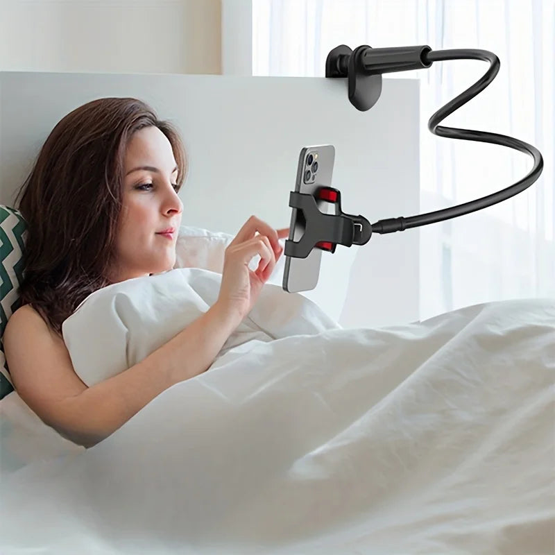 Flexible Gooseneck Phone Clamp Holder - Lazy Bedside Bracket for Overhead Live Streaming